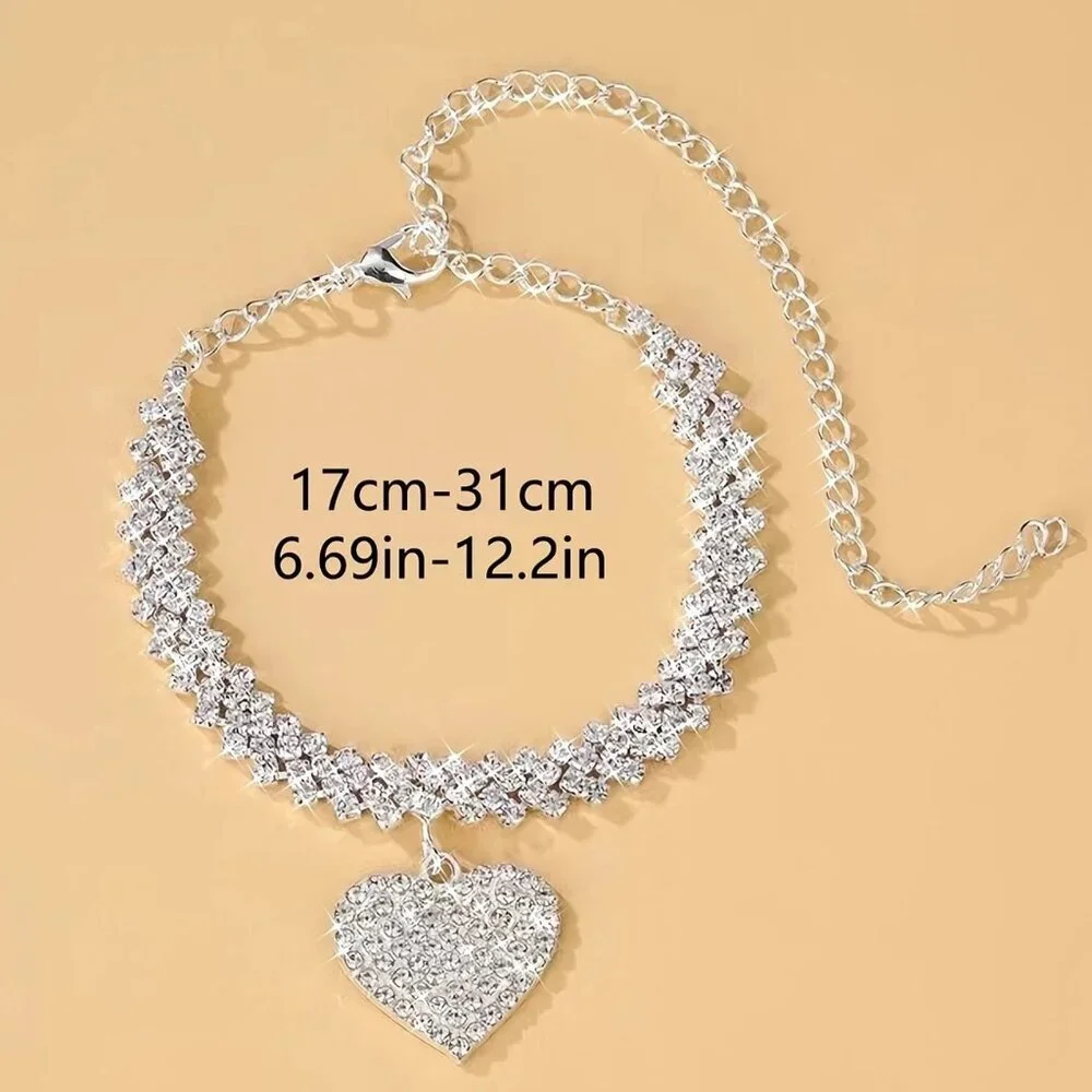 Love Heart Pendant Chain Anklet (Color: Silvery)